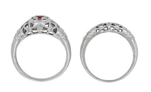 1920's Art Deco Low Dome Platinum Filigree Ruby Ring - Item: R698P - Image: 9