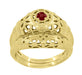 Low Dome Floral Filigree Art Deco Ruby Ring in Yellow Gold