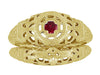 Low Dome Floral Filigree Art Deco Ruby Ring in Yellow Gold