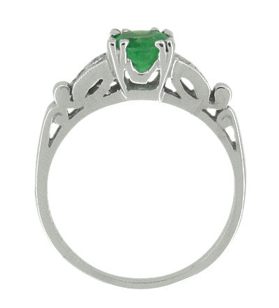 1950's Vintage Style Emerald and Diamonds Engagement Ring in 18 Karat White Gold - Item: R700 - Image: 3