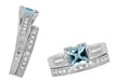 X & O Kisses 1 Carat Princess Cut Aquamarine Engagement Ring in 18 Karat White Gold