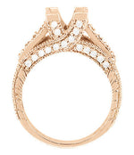 Rose Gold Art Deco X & O Kisses Engagement Ring Setting for a 1 Carat Princess Cut Diamond