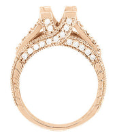 Rose Gold Art Deco X & O Kisses Engagement Ring Setting for a 1 Carat Princess Cut Diamond