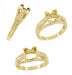 Art Deco X & O Kisses 1 Carat Princess Cut Diamond Yellow Gold Engagement Ring Setting
