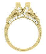 Art Deco X & O Kisses 1 Carat Princess Cut Diamond Yellow Gold Engagement Ring Setting