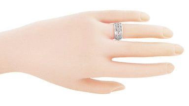 Mid Century Modern Retro Platinum Scrolls and Leaves Filigree Wedding Ring - alternate view