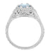 Art Deco Filigree Flowers Aquamarine Engagement Ring in 14 Karat White Gold