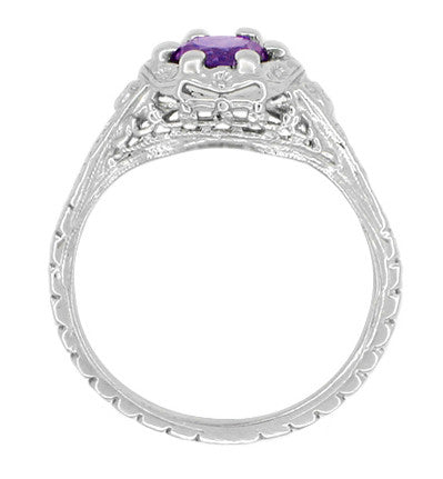 Filigree Art Deco Flowers Amethyst Engagement Ring in 14 Karat White Gold - Item: R706WAM - Image: 3