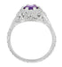 Filigree Art Deco Flowers Amethyst Engagement Ring in 14 Karat White Gold