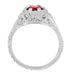Art Deco Filigree Flowers Lab Grown Ruby Engagement Ring in 14 Karat White Gold