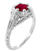 Art Deco Filigree Flowers Lab Grown Ruby Engagement Ring in 14 Karat White Gold