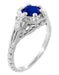 Art Deco Filigree Flowers Lab Grown Sapphire Engagement Ring in 14 Karat White Gold