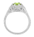 Filigree Flowers Art Deco Peridot Engagement Ring in 14 Karat White Gold