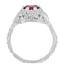 Art Deco Filigree Flowers Rhodolite Garnet Engagement Ring in 14 Karat White Gold