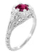 Art Deco Filigree Flowers Rhodolite Garnet Engagement Ring in 14 Karat White Gold