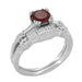 Art Deco Clovers and Hearts Almandine Garnet Engagement Ring Solitaire in 14 Karat White Gold