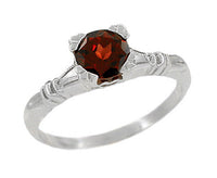 Art Deco Clovers and Hearts Almandine Garnet Engagement Ring Solitaire in 14 Karat White Gold