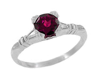 Clovers and Hearts Art Deco Solitaire Rhodolite Garnet Engagement Ring in 14 Karat White Gold