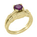 1920's Art Deco Solitaire "Hearts and Clovers" Yellow Gold Rhodolite Garnet Engagement Ring