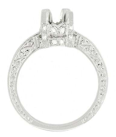 Art Deco Tapered Edge Engraved Crown Engagement Ring Setting for a 3/4 Carat Diamond in White Gold - 14K or 18K - alternate view