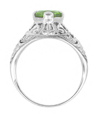 Edwardian Peridot Filigree Ring in 14 Karat White Gold - alternate view