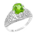 Edwardian Peridot Filigree Ring in 14 Karat White Gold