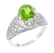 Edwardian Peridot Filigree Ring in 14 Karat White Gold