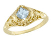 Edwardian Vintage East to West Square Aquamarine Engagement Ring in Yellow Gold - R713YA