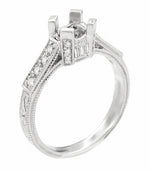 Art Deco Castle 1/3 Carat Diamond Filigree Engagement Ring Semi-Mount in 18 Karat White Gold