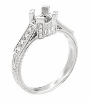 Art Deco Castle 1/3 Carat Diamond Filigree Engagement Ring Semi-Mount in 18 Karat White Gold