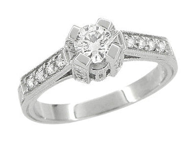 Art Deco 1/3 Carat Diamond Castle Engagement Ring in Platinum - alternate view