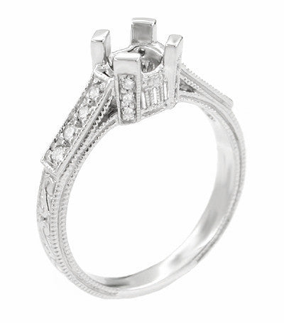 Art Deco 1/3 Carat Diamond Filigree Palladium Engagement Ring Mounting