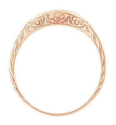 Art Deco Curved Wedding Band in 14 Karat Rose ( Pink ) Gold - Item: R717R - Image: 3