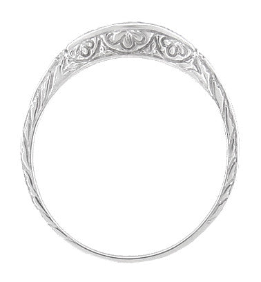Art Deco Sculptural Carved Curved Wedding Band in White Gold - Item: R717W10 - Image: 4