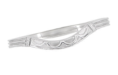 Art Deco Sculptural Carved Curved Wedding Band in White Gold - Item: R717W10 - Image: 2