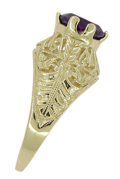 Edwardian 1.25 Carat Amethyst Filigree Ring in 14 Karat Yellow Gold - Item: R718 - Image: 4