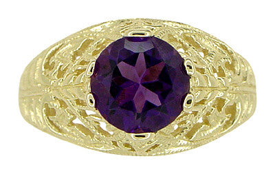 Edwardian 1.25 Carat Amethyst Filigree Ring in 14 Karat Yellow Gold - Item: R718 - Image: 5