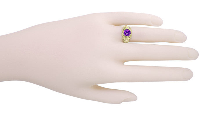 Edwardian 1.25 Carat Amethyst Filigree Ring in 14 Karat Yellow Gold - Item: R718 - Image: 6