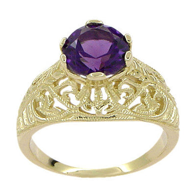 Edwardian 1.25 Carat Amethyst Filigree Ring in 14 Karat Yellow Gold - alternate view