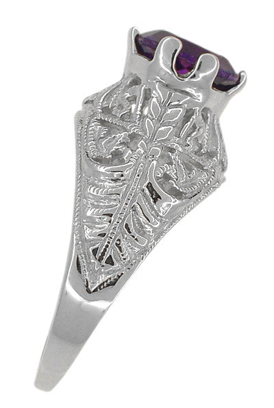 Edwardian Amethyst Filigree Ring in 14 Karat White Gold - Item: R718W - Image: 4