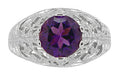 Edwardian Amethyst Filigree Ring in 14 Karat White Gold