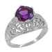 Edwardian Amethyst Filigree Ring in 14 Karat White Gold