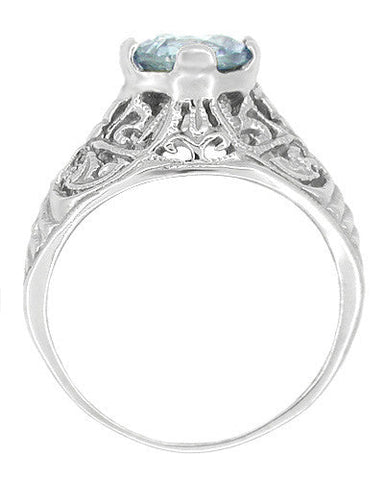 Edwardian Aquamarine Filigree Ring in 14 Karat White Gold - alternate view