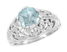 Edwardian Aquamarine Filigree Ring in 14 Karat White Gold