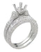 Art Deco Carved Scrolls 1/2 Carat Square Princess Cut Diamond Mount in Bridal Ring Set - 14 or 18 Karat White Gold