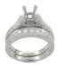 Art Deco Engraved Scrolls 1/2 Carat Princess Cut Diamond Engagement Ring Setting and Matching Wedding Ring in Platinum