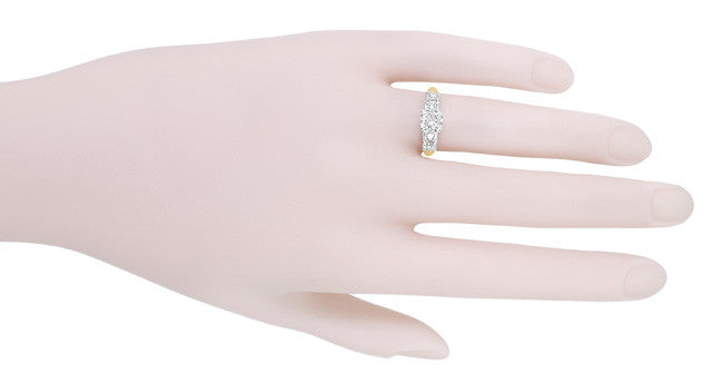 Mid Century Mixed Metal Diamond Engagement Ring in Two Tone 14 Karat White and Yellow Gold - Item: R728D-LC - Image: 3
