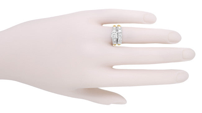 Mid Century Mixed Metal Diamond Engagement Ring in Two Tone 14 Karat White and Yellow Gold - Item: R728D-LC - Image: 6