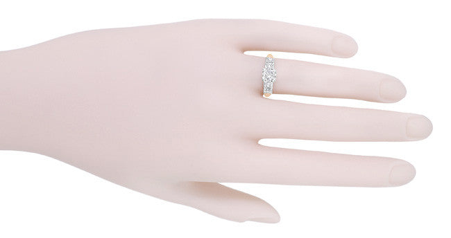 Mid Century Retro Modern Mixed Metal 14 Karat White and Rose Gold Diamond Engagement Ring - 0.81 Ct. Tw. - Item: R728RD-LC - Image: 5