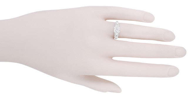 Mid Century 1950's Vintage Style Diamond Engagement Ring in 14 Karat White Gold - Item: R728WD50 - Image: 5